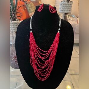 Paparazzi pink beaded necklace and earrings. New!